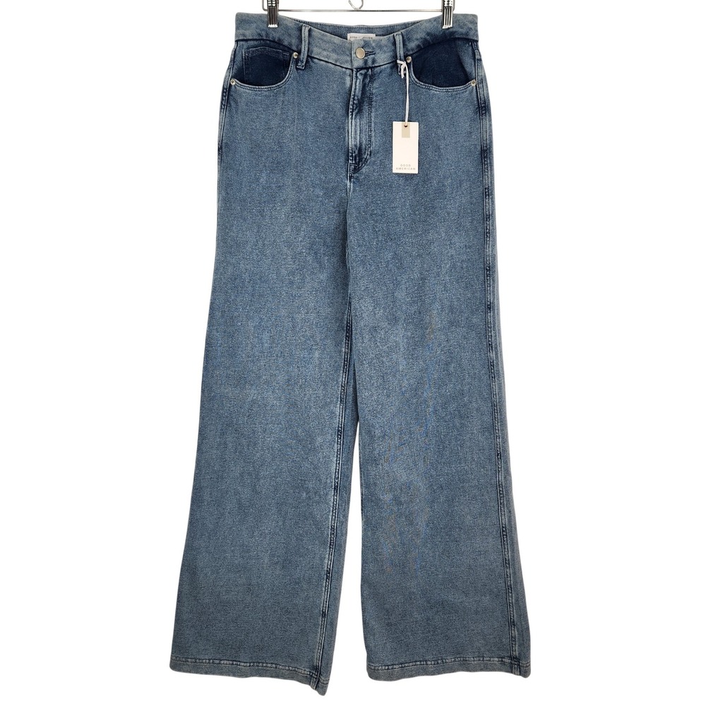 Good American Jeanius Good Skate Jeans 12/31 Indigo High Rise GS0409VN Wide Leg‎